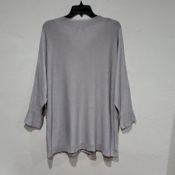Silver Metallic V Neck Sweater Size 2XL - Picture 4 of 10